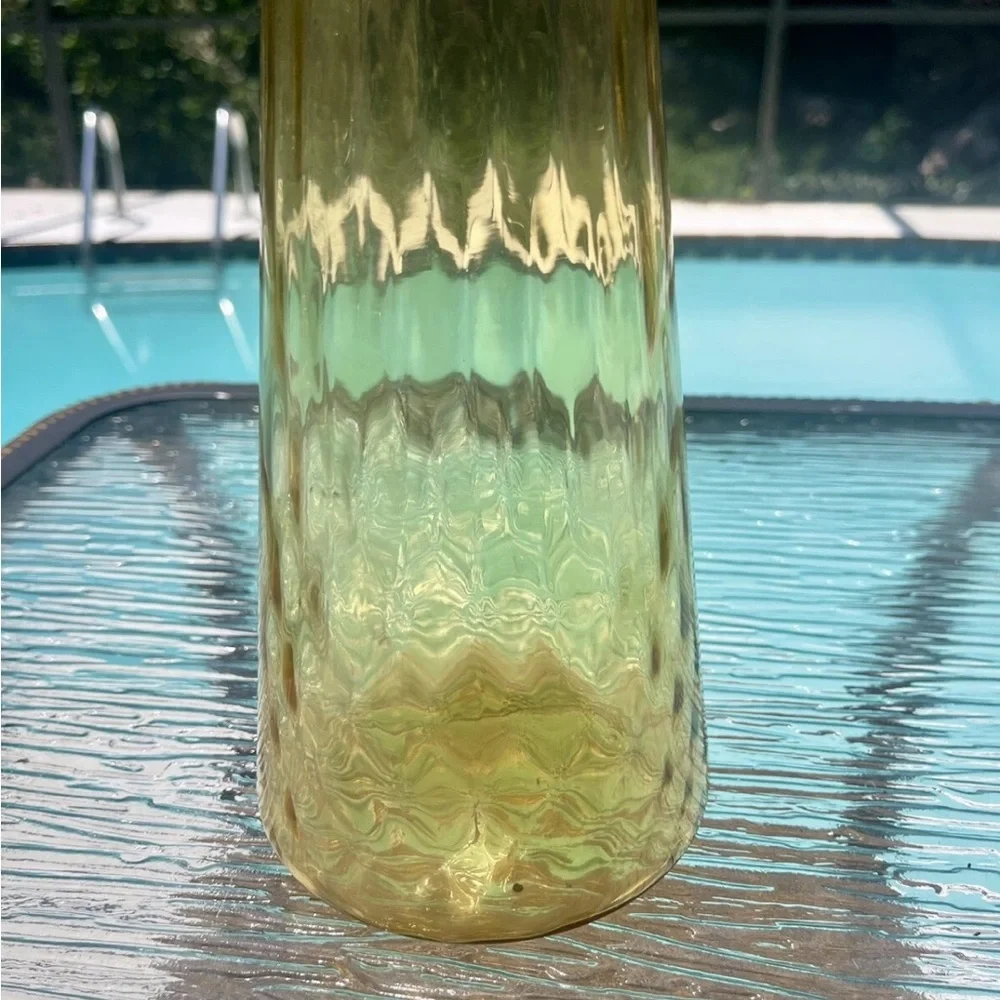 Vintage MCM‎ Empoli Glass Amber Genie Bottle Decanter Stopper Italy DAMAGE
